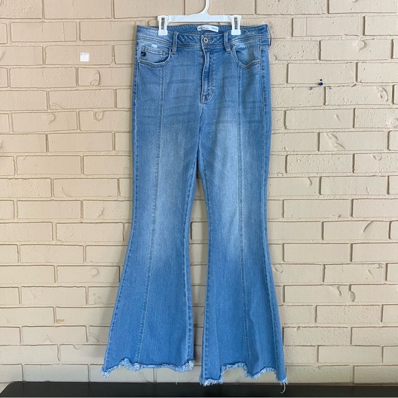 KanCan Jeans Womens 29 High Rise Flare Boho Raw Hem Front Seam Hippie Festival - Picture 1 of 11